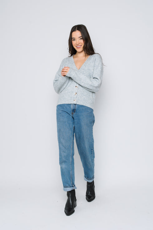 Crystal-Button Front Cardigan
